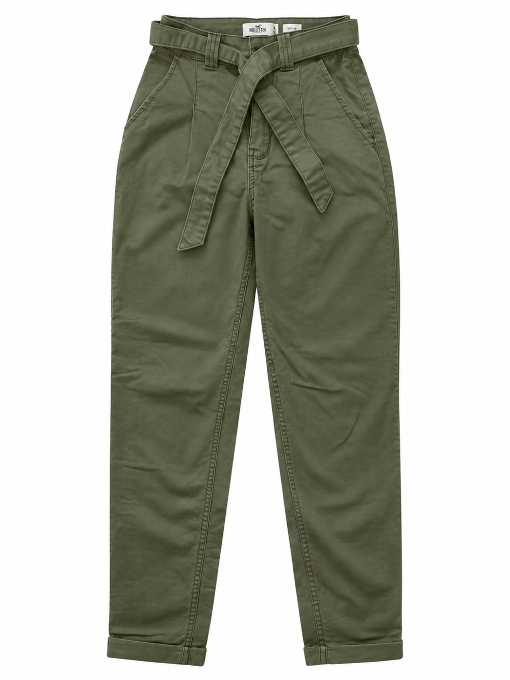 Hollister Olive Green Paperbag Waist Straight-Leg Pants